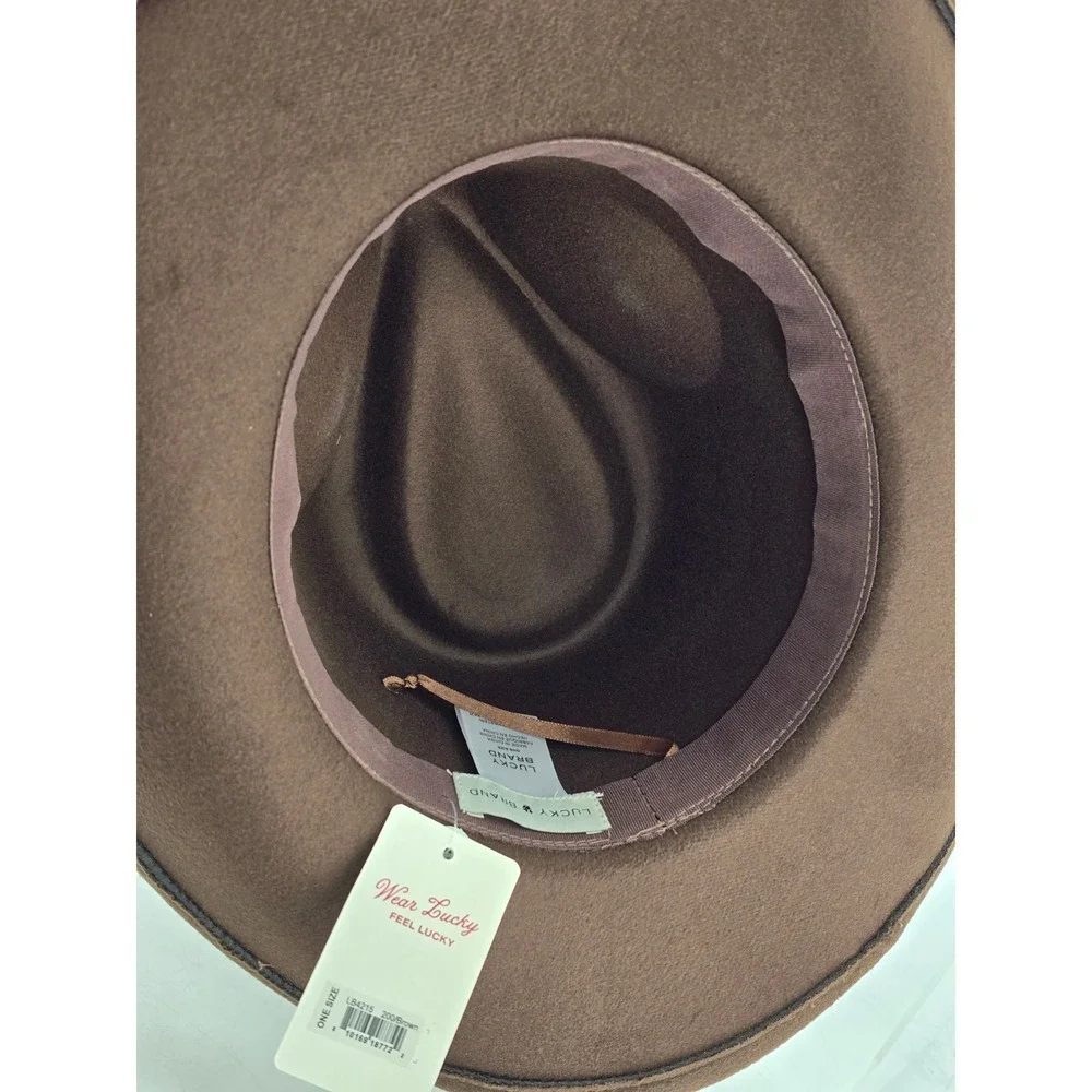 Lucky Brand Fedora Hat Womens One Size Brown Beaded Band LB4215 - New